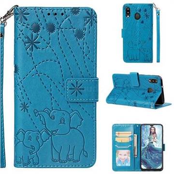 Embossing Fireworks Elephant Leather Wallet Case for Samsung Galaxy M20 - Blue