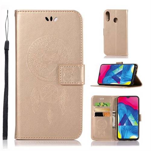 Intricate Embossing Owl Campanula Leather Wallet Case for Samsung Galaxy M20 - Champagne