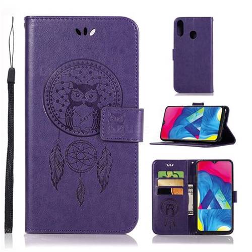 Intricate Embossing Owl Campanula Leather Wallet Case for Samsung Galaxy M20 - Purple