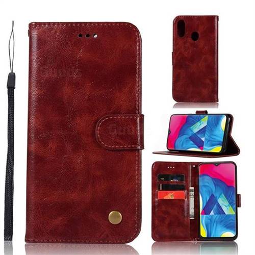 Luxury Retro Leather Wallet Case for Samsung Galaxy M20 - Wine Red