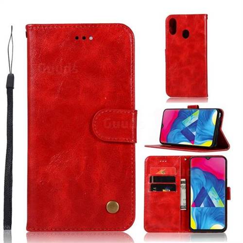 Luxury Retro Leather Wallet Case for Samsung Galaxy M20 - Red