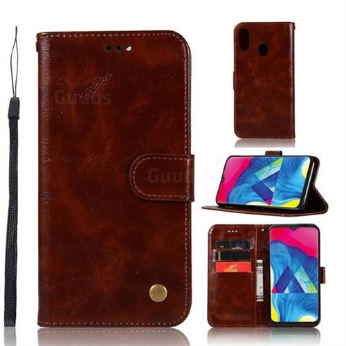 Luxury Retro Leather Wallet Case for Samsung Galaxy M20 - Brown