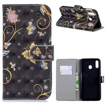 Black Butterfly 3D Painted Leather Phone Wallet Case for Samsung Galaxy M20