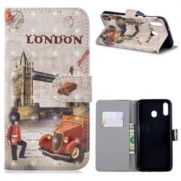 Retro London 3D Painted Leather Phone Wallet Case for Samsung Galaxy M20