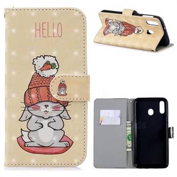 Hello Rabbit 3D Painted Leather Phone Wallet Case for Samsung Galaxy M20