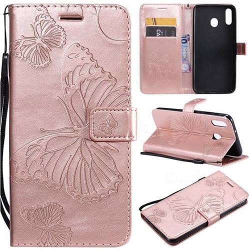 Embossing 3D Butterfly Leather Wallet Case for Samsung Galaxy M20 - Rose Gold