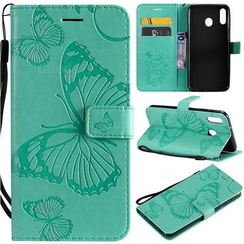 Embossing 3D Butterfly Leather Wallet Case for Samsung Galaxy M20 - Green