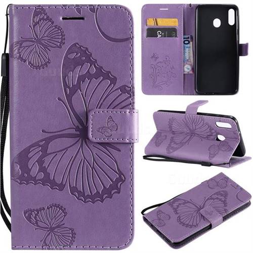 Embossing 3D Butterfly Leather Wallet Case for Samsung Galaxy M20 - Purple