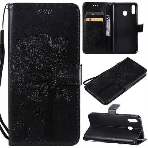 Embossing Butterfly Tree Leather Wallet Case for Samsung Galaxy M20 - Black