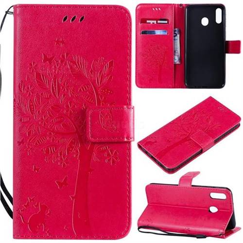 Embossing Butterfly Tree Leather Wallet Case for Samsung Galaxy M20 - Rose