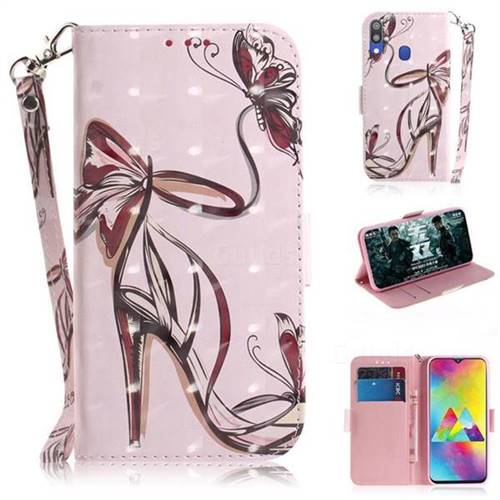 Butterfly High Heels 3D Painted Leather Wallet Phone Case for Samsung Galaxy M20
