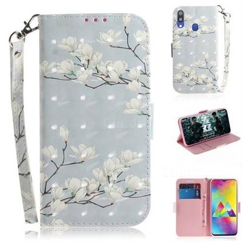 Magnolia Flower 3D Painted Leather Wallet Phone Case for Samsung Galaxy M20