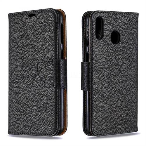 Classic Luxury Litchi Leather Phone Wallet Case for Samsung Galaxy M20 - Black