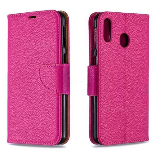 Classic Luxury Litchi Leather Phone Wallet Case for Samsung Galaxy M20 - Rose
