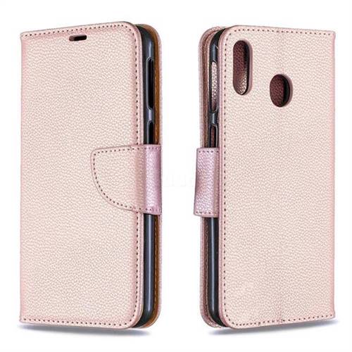 Classic Luxury Litchi Leather Phone Wallet Case for Samsung Galaxy M20 - Golden