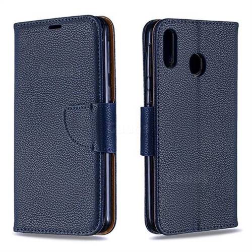 Classic Luxury Litchi Leather Phone Wallet Case for Samsung Galaxy M20 - Blue