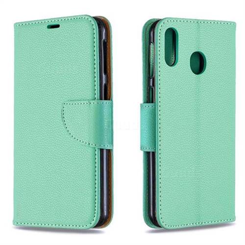 Classic Luxury Litchi Leather Phone Wallet Case for Samsung Galaxy M20 - Green