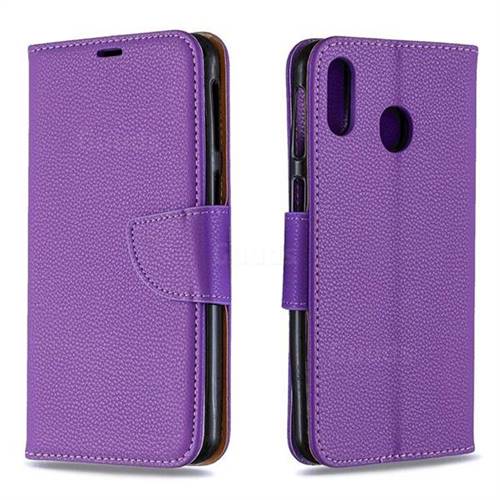 Classic Luxury Litchi Leather Phone Wallet Case for Samsung Galaxy M20 - Purple