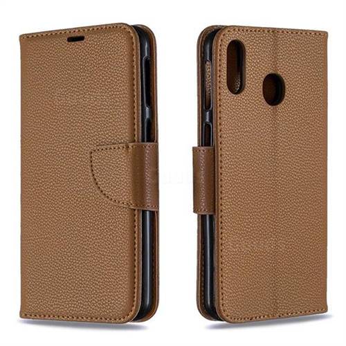 Classic Luxury Litchi Leather Phone Wallet Case for Samsung Galaxy M20 - Brown