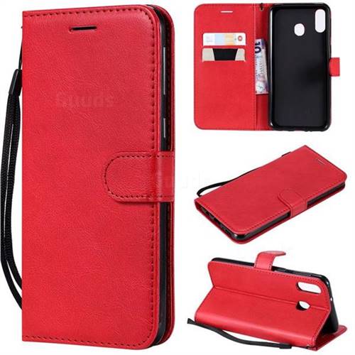 Retro Greek Classic Smooth PU Leather Wallet Phone Case for Samsung Galaxy M20 - Red