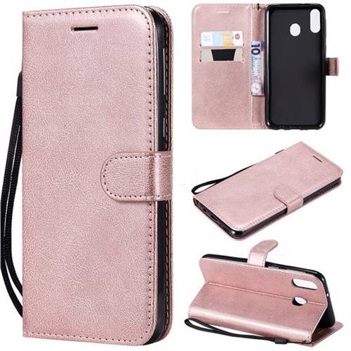 Retro Greek Classic Smooth PU Leather Wallet Phone Case for Samsung Galaxy M20 - Rose Gold