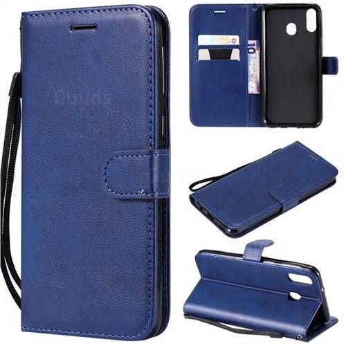 Retro Greek Classic Smooth PU Leather Wallet Phone Case for Samsung Galaxy M20 - Blue