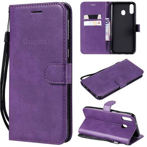 Retro Greek Classic Smooth PU Leather Wallet Phone Case for Samsung Galaxy M20 - Purple
