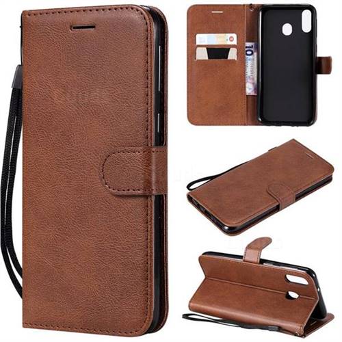 Retro Greek Classic Smooth PU Leather Wallet Phone Case for Samsung Galaxy M20 - Brown