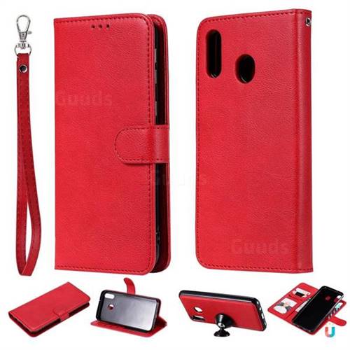 Retro Greek Detachable Magnetic PU Leather Wallet Phone Case for Samsung Galaxy M20 - Red
