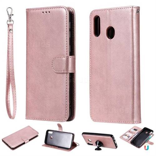 Retro Greek Detachable Magnetic PU Leather Wallet Phone Case for Samsung Galaxy M20 - Rose Gold