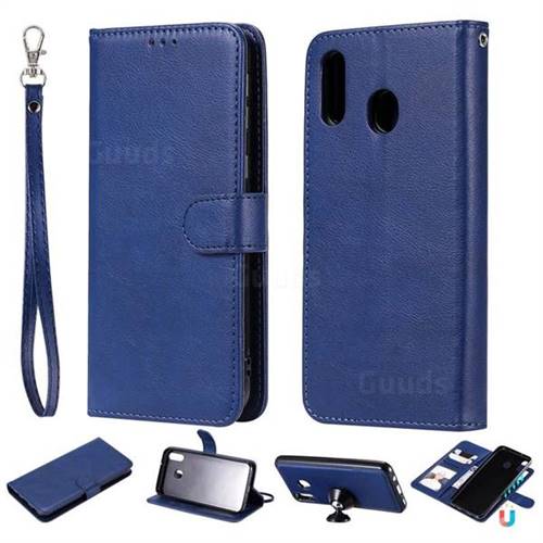 Retro Greek Detachable Magnetic PU Leather Wallet Phone Case for Samsung Galaxy M20 - Blue