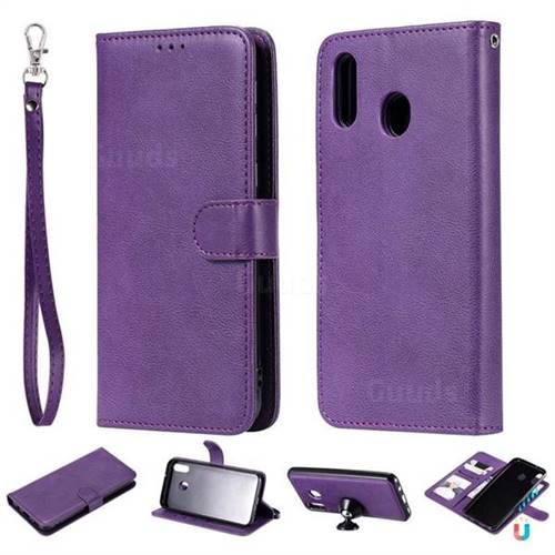 Retro Greek Detachable Magnetic PU Leather Wallet Phone Case for Samsung Galaxy M20 - Purple