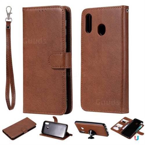 Retro Greek Detachable Magnetic PU Leather Wallet Phone Case for Samsung Galaxy M20 - Brown