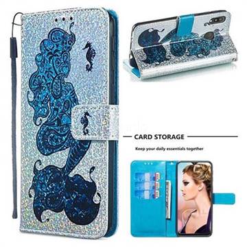 Mermaid Seahorse Sequins Painted Leather Wallet Case for Samsung Galaxy M20