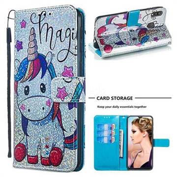 Star Unicorn Sequins Painted Leather Wallet Case for Samsung Galaxy M20