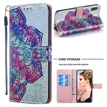 Glutinous Flower Sequins Painted Leather Wallet Case for Samsung Galaxy M20
