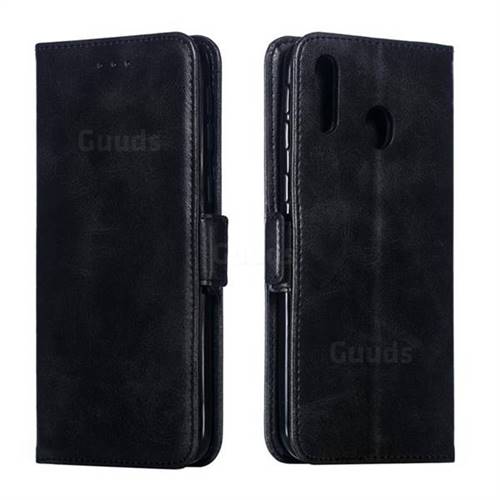 Retro Classic Calf Pattern Leather Wallet Phone Case for Samsung Galaxy M20 - Black