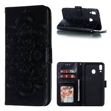 Intricate Embossing Datura Solar Leather Wallet Case for Samsung Galaxy M20 - Black