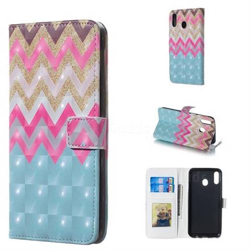 Color Wave 3D Painted Leather Phone Wallet Case for Samsung Galaxy M20