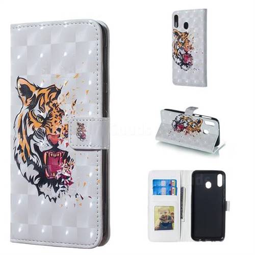 Toothed Tiger 3D Painted Leather Phone Wallet Case for Samsung Galaxy M20