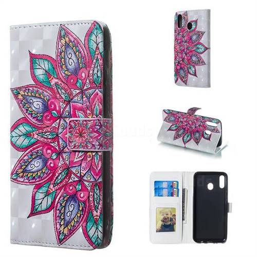 Mandara Flower 3D Painted Leather Phone Wallet Case for Samsung Galaxy M20