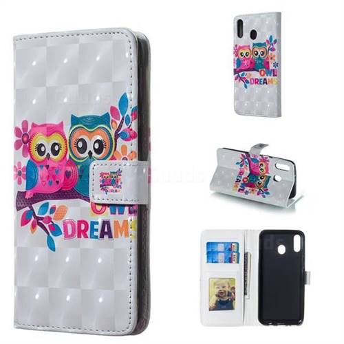 Couple Owl 3D Painted Leather Phone Wallet Case for Samsung Galaxy M20