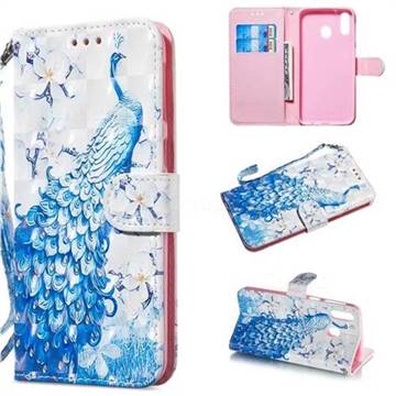 Blue Peacock 3D Painted Leather Wallet Phone Case for Samsung Galaxy M20