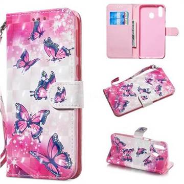 Pink Butterfly 3D Painted Leather Wallet Phone Case for Samsung Galaxy M20
