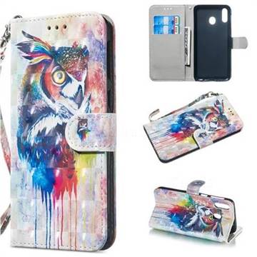 Watercolor Owl 3D Painted Leather Wallet Phone Case for Samsung Galaxy M20