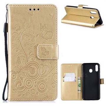Intricate Embossing Butterfly Circle Leather Wallet Case for Samsung Galaxy M20 - Champagne