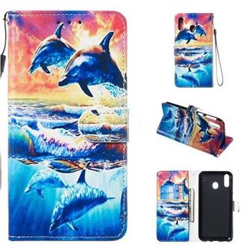 Couple Dolphin Smooth Leather Phone Wallet Case for Samsung Galaxy M20