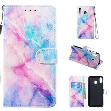 Blue Pink Marble Smooth Leather Phone Wallet Case for Samsung Galaxy M20