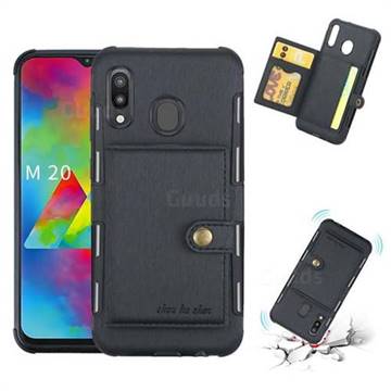 Brush Multi-function Leather Phone Case for Samsung Galaxy M20 - Black