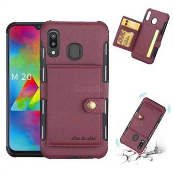 Brush Multi-function Leather Phone Case for Samsung Galaxy M20 - Wine Red